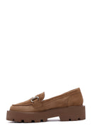 Women's Tan Suede Buckle Loafer | Derimod