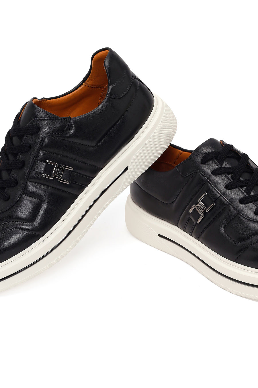Erkek Siyah Bağcıklı Deri Sneaker