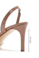 Women's Beige Slingback Patent Leather Thin Heeled Shoes | Derimod