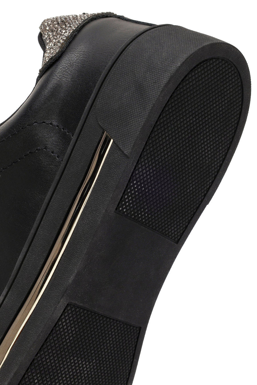 Kadın Siyah Bağcıklı Taş Detaylı Deri Sneaker