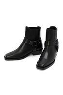 Women's Black Buckle Detailed Leather Cowboy Boots | Derimod