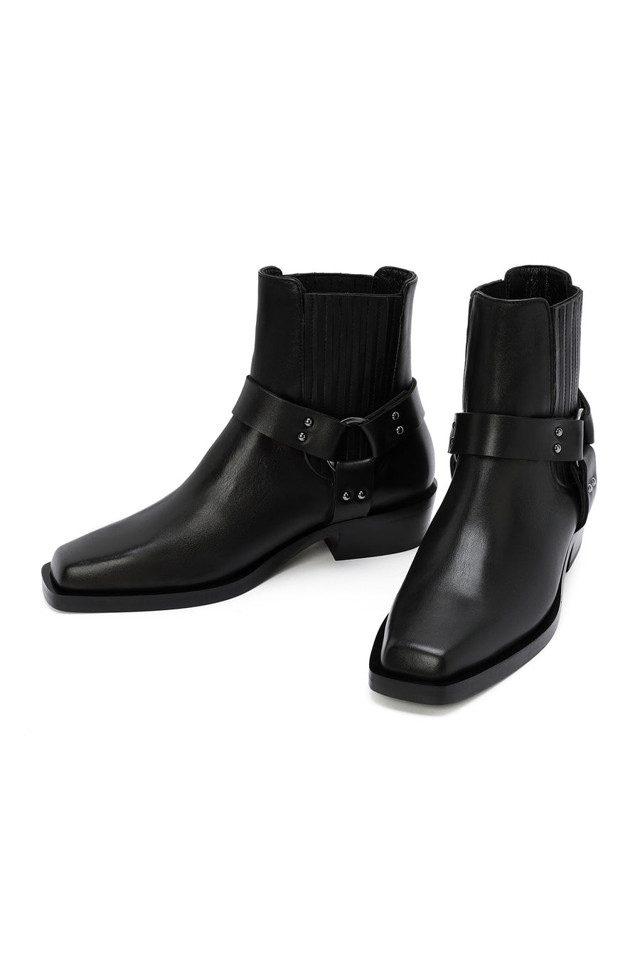 Women's Black Buckle Detailed Leather Cowboy Boots