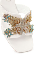 Woman White Stone-Embellished Thick Short-Heeled Slipper | Derimod