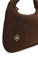Woman Brown Braided Suede Shoulder Bag | Derimod