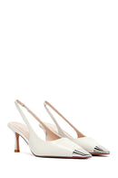 Women's Cream Slingback Thin Heel Leather Shoes | Derimod