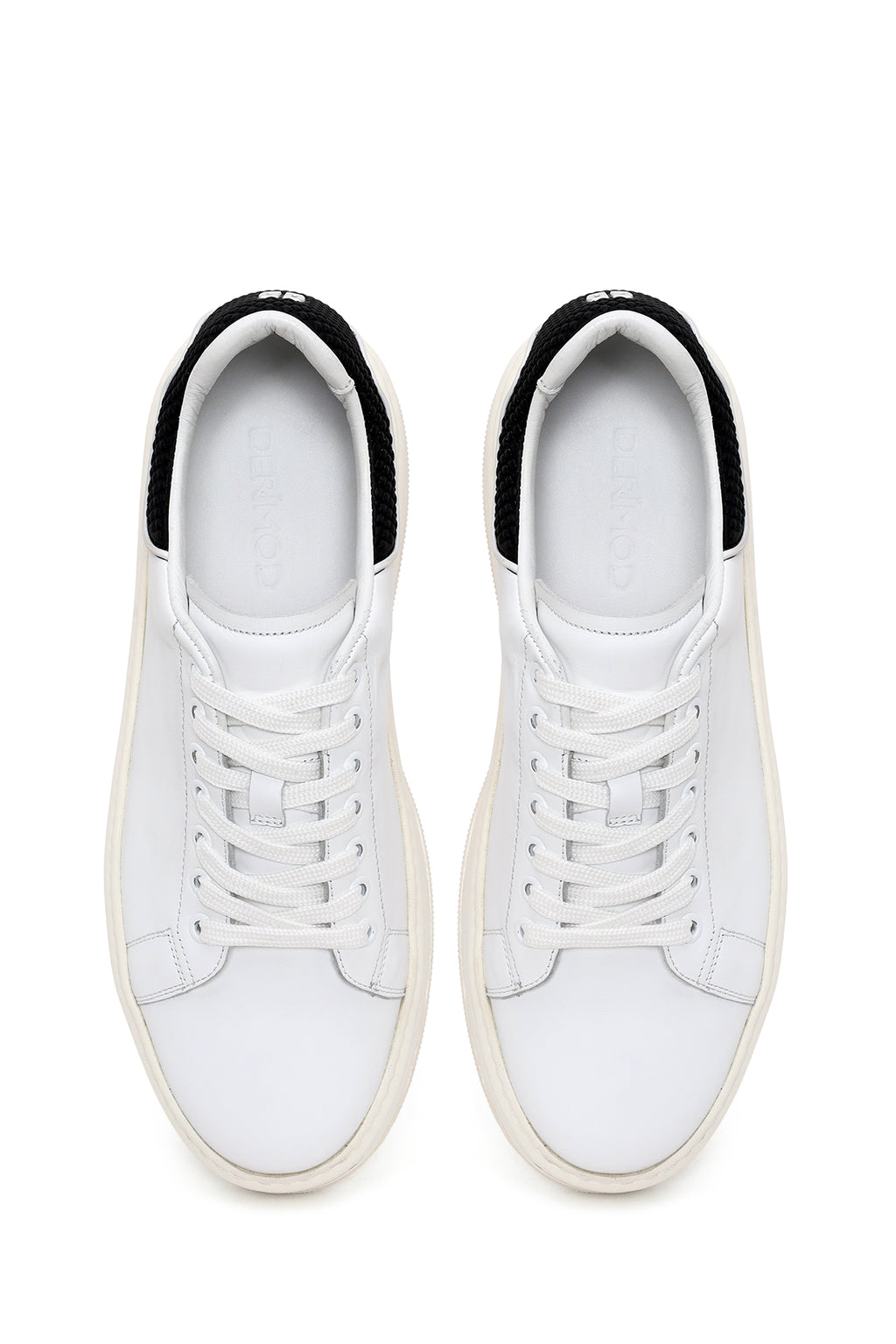 Erkek Beyaz Bağcıklı Kalın Tabanlı Deri Sneaker