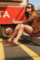 Donna Woman Camel Mandarin Collar Leather Jacket | Derimod