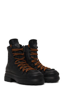 Harley Davidson Woman Black Shorbone Zip Closure Thick-Soled Leather Combat Boots | Derimod