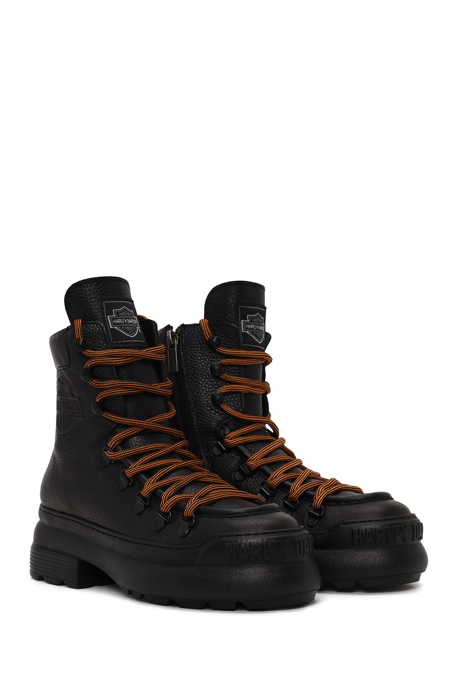 Harley Davidson Woman Black Shorbone Zip Closure Thick-Soled Leather Combat Boots