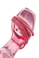 Women's Pink Ankle Strap Stone Thin Heel Sandals | Derimod