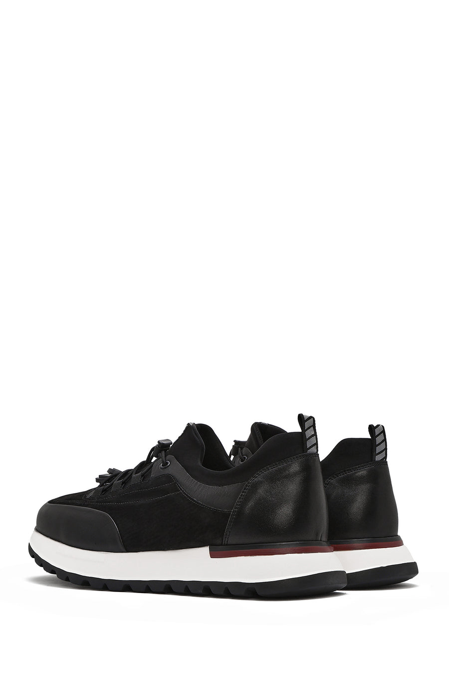 Erkek Siyah Bağcıklı Deri Sneaker