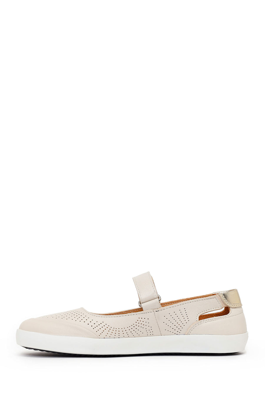 Woman Cream Strappy Leather Ballet Flat