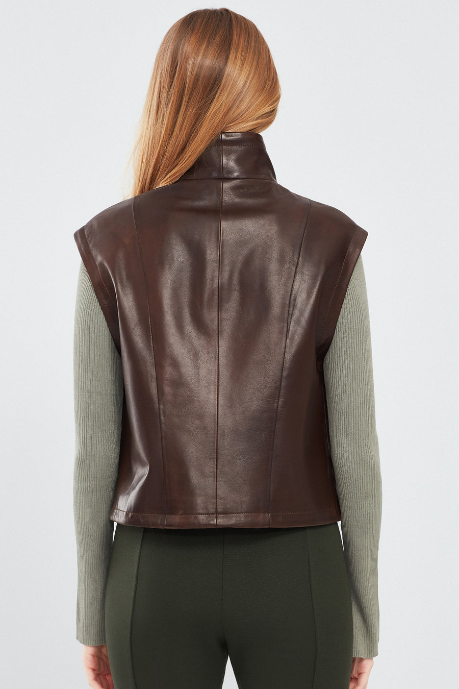 Edwina Women's Brown Leather Jacket with Removable Sleeves