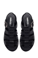 Woman Black Buckled Leather Sandals | Derimod