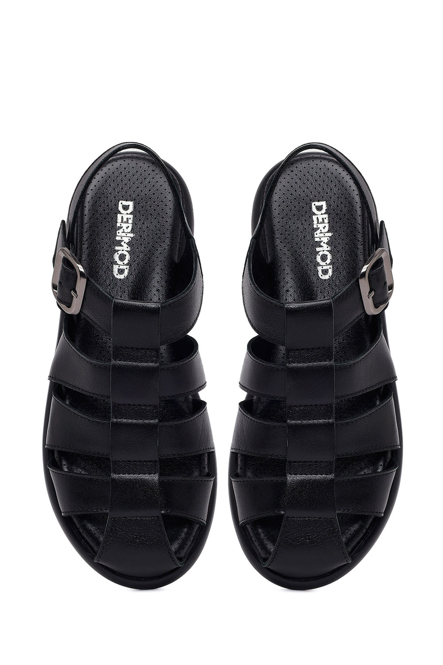 Woman Black Buckled Leather Sandals