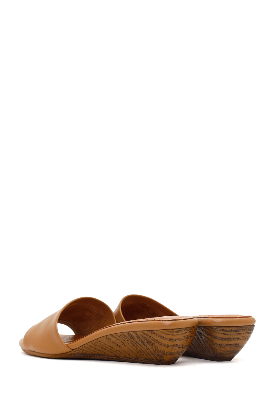 Women's Beige Short Platform Heel Leather Slippers