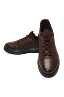 Erkek Kahverengi Bağcıklı Deri Sneaker | Derimod