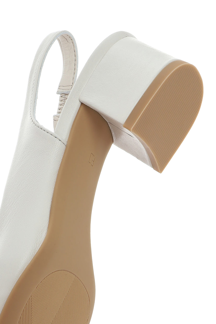 Women's Beige Slingback Thick Low Heel Leather Shoes