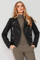 Giselle Kadın Siyah Slim-Fit Biker Deri Ceket | Derimod
