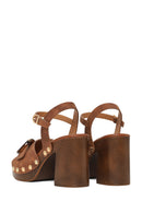 Woman Brown Ankle-Buckle Platform Chunky High-Heel Suede Sandals | Derimod