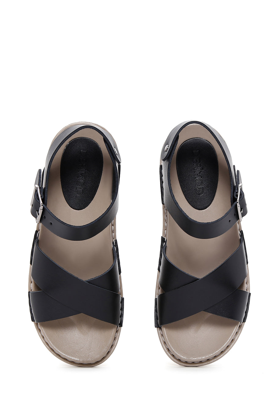 Women's Black Leather Comfort Sandals