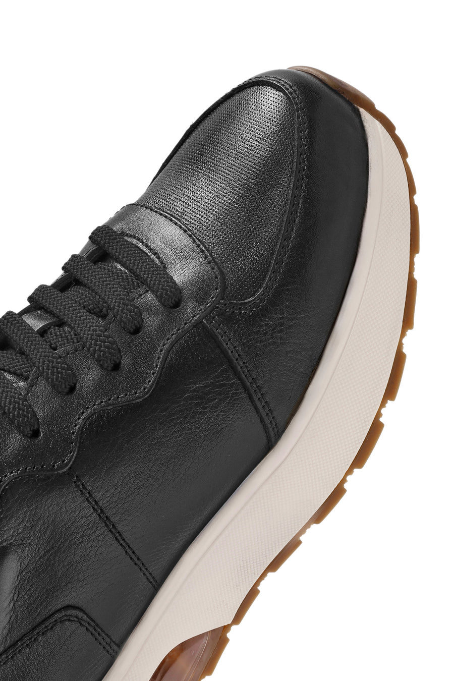 Erkek Siyah Bağcıklı Deri Sneaker