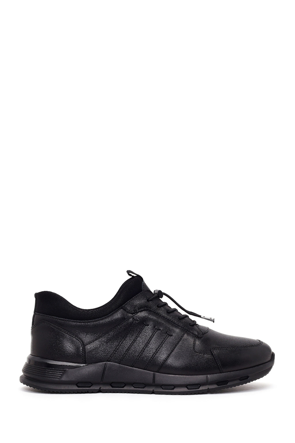Erkek Siyah Bağcıklı Deri Sneaker