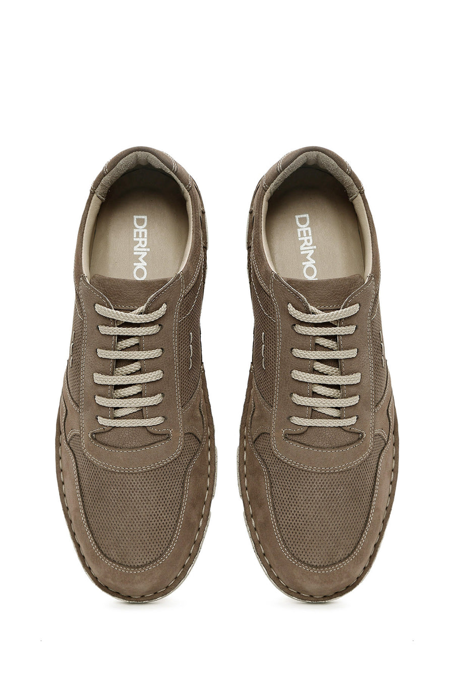 Men's Beige Lace-Up Nubuck Leather Comfort Casual Shoes