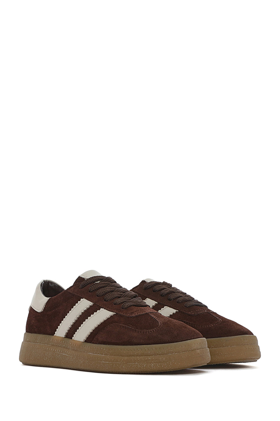 Kadın Kahverengi Bağcıklı Süet Deri Sneaker