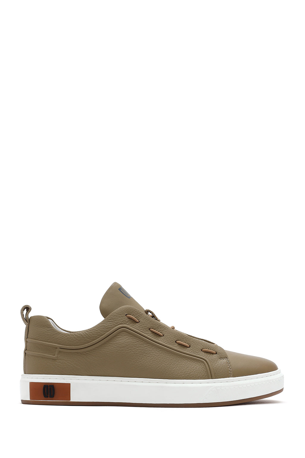Erkek Bej Bağcıklı Deri Sneaker