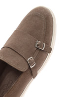 Men's Beige Double Buckle Suede Leather Loafer | Derimod