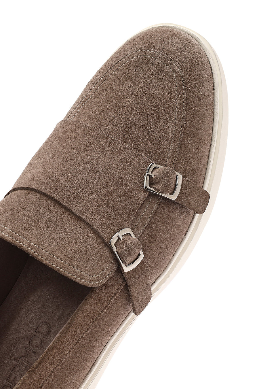 Men's Beige Double Buckle Suede Leather Loafer