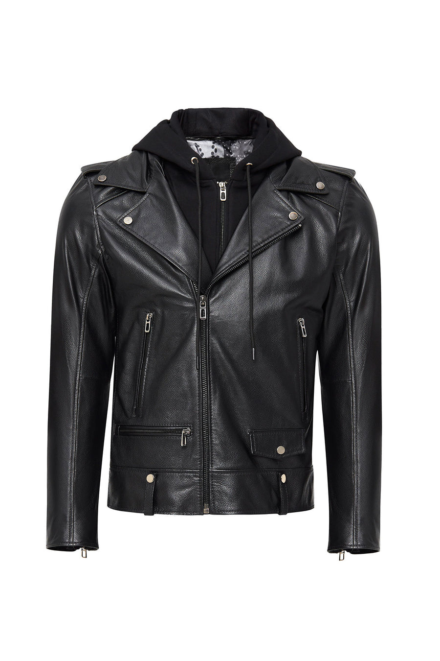 Butler Erkek Siyah Kapüşonlu Biker Deri Ceket 24WGF6527FT | Derimod