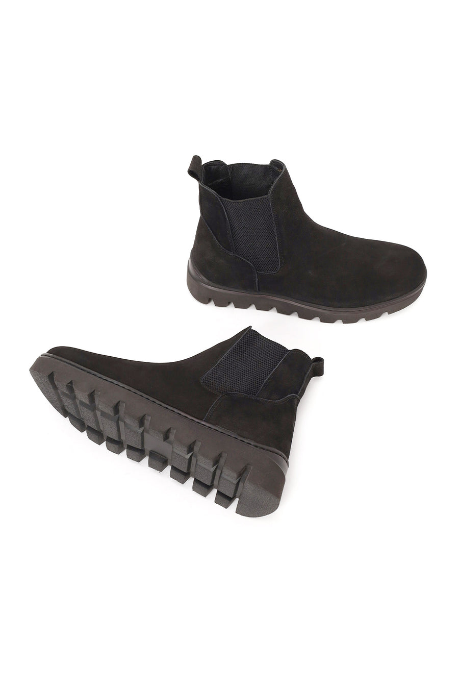 Male Black Thick-Soled Nubuck Leather Chelsea Boots