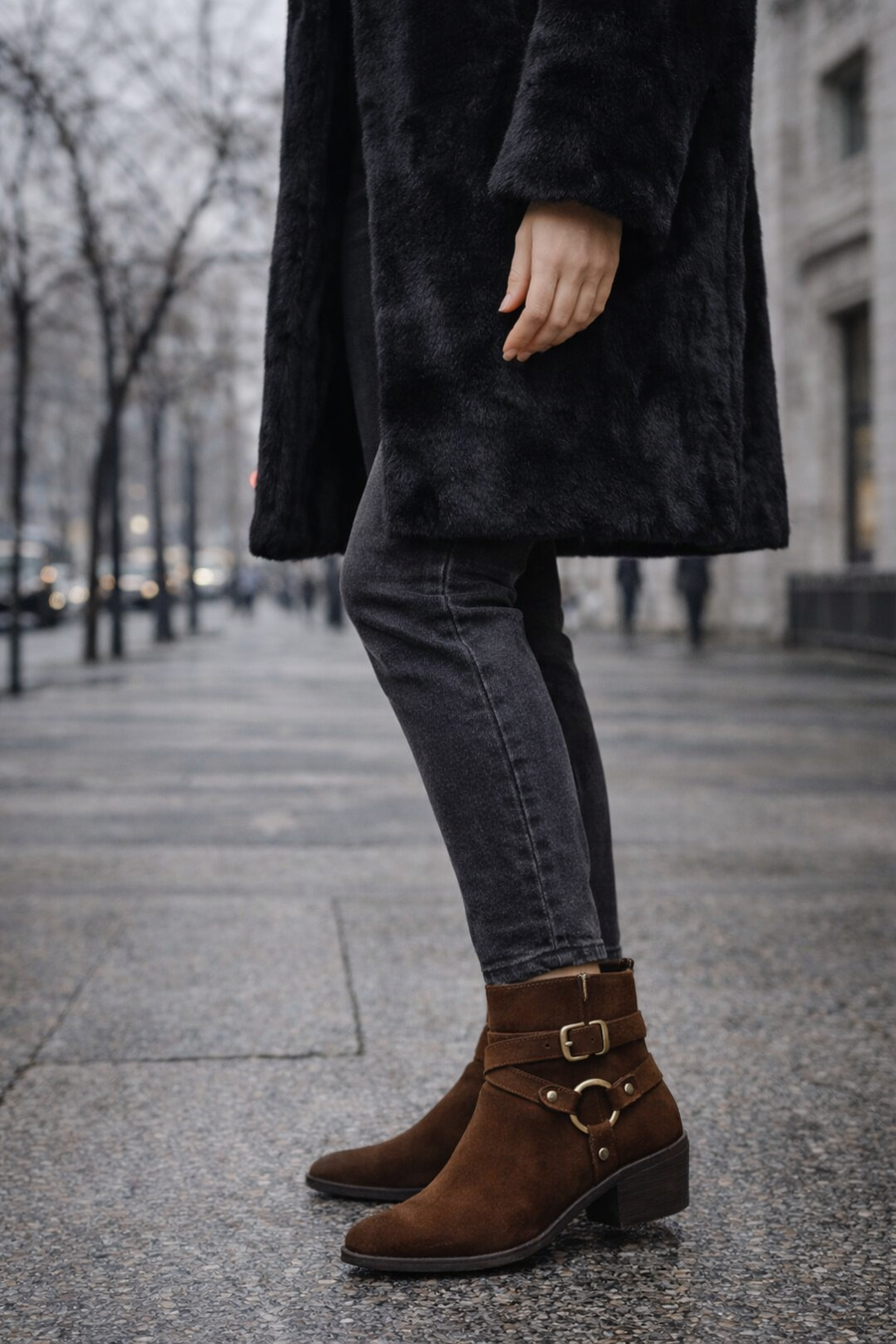 Woman Tan Zippered Suede Leather Cowboy Boots