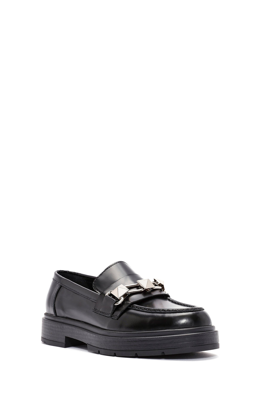 Women's Black Buckle Detailed Leather Masculine Loafer