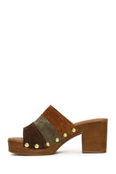 Woman Multicolored Thick-Heeled Suede Slipper | Derimod