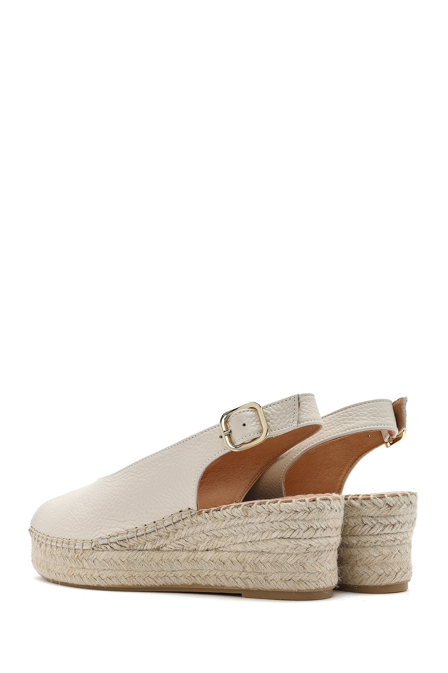 Women's Cream Ankle Buckle Wedge Heel Leather Espadrille Sandals