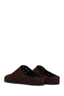 Women's Brown Patterned Suede Leather Slippers | Derimod
