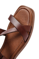 Women's Brown Knitted Detailed Leather Bodrum Sandals | Derimod