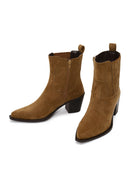 Woman Tan Zip Closure Chunky Heeled Suede Boots | Derimod