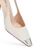 Women's Cream Slingback Thin Heel Leather Shoes | Derimod
