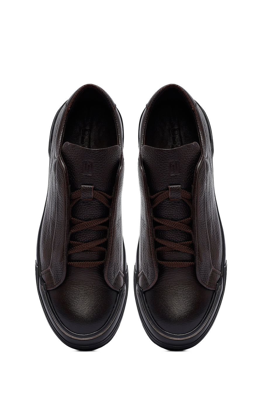 Erkek Kahverengi Bağcıklı Deri Sneaker