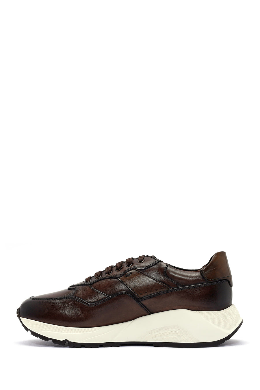 Erkek Kahverengi Kalın Tabanlı Bağcıklı Deri Sneaker