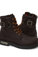 Harley Davidson Male Brown Sirico Zip Closure Printed Leather Combat Boots | Derimod