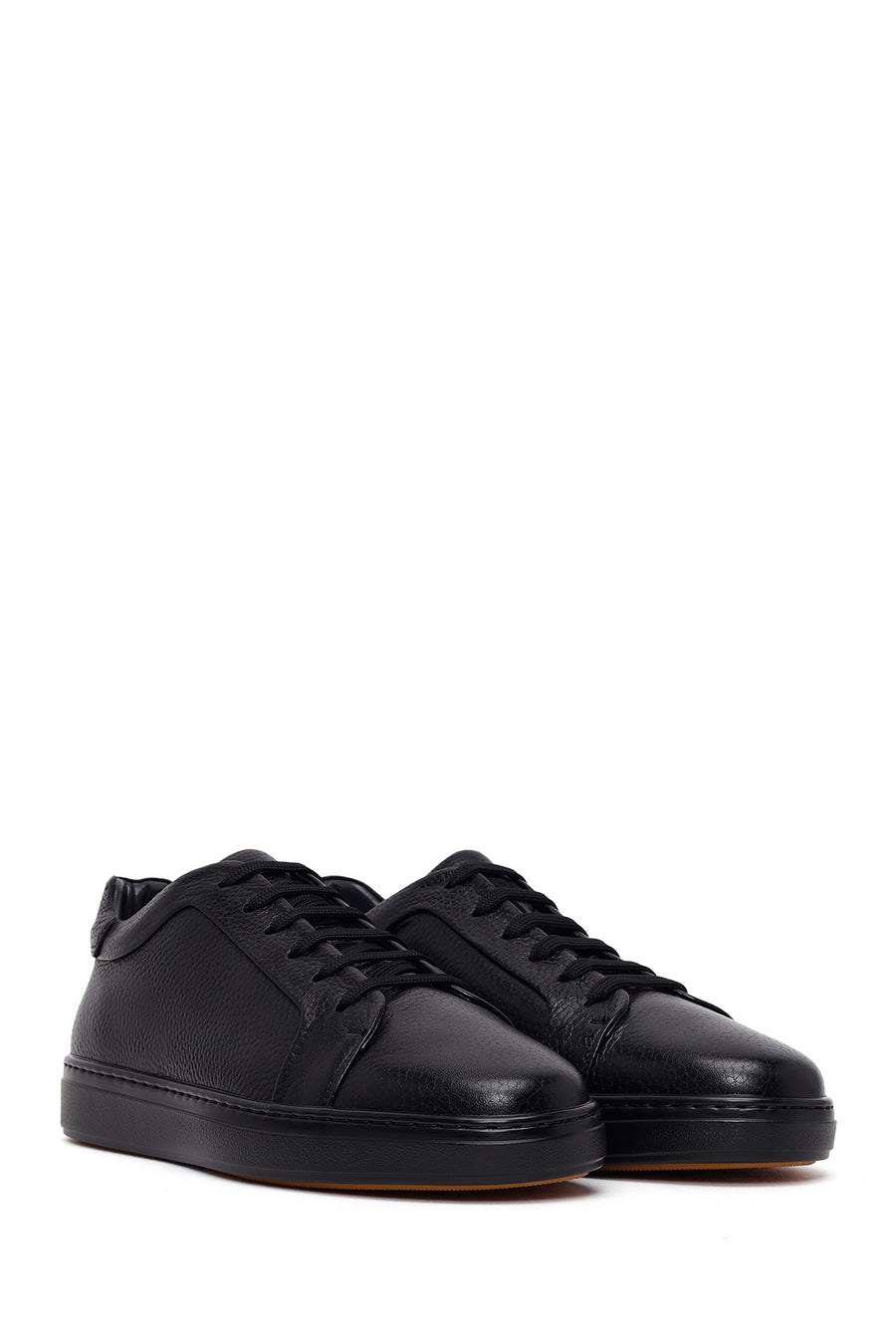 Erkek Siyah Bağcıklı Deri Sneaker