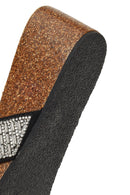 Woman Black Rhinestone Wedge-Heel Slippers | Derimod