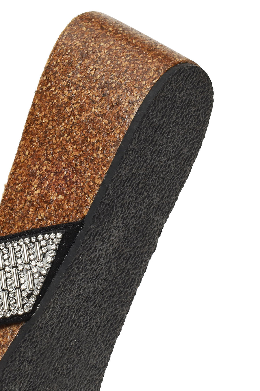 Woman Black Rhinestone Wedge-Heel Slippers