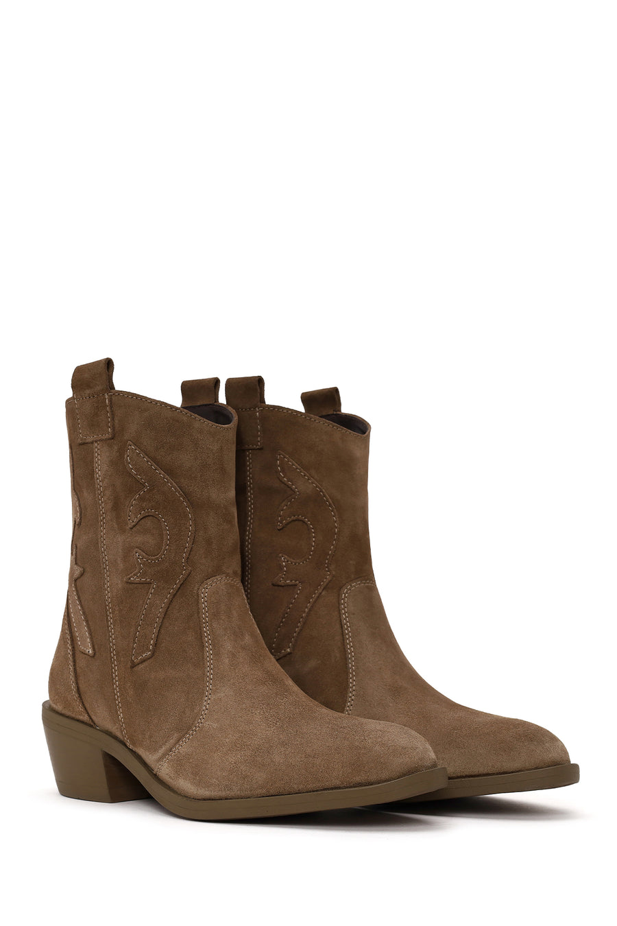 Woman Walnut Thick-Heeled Suede Cowboy Boots