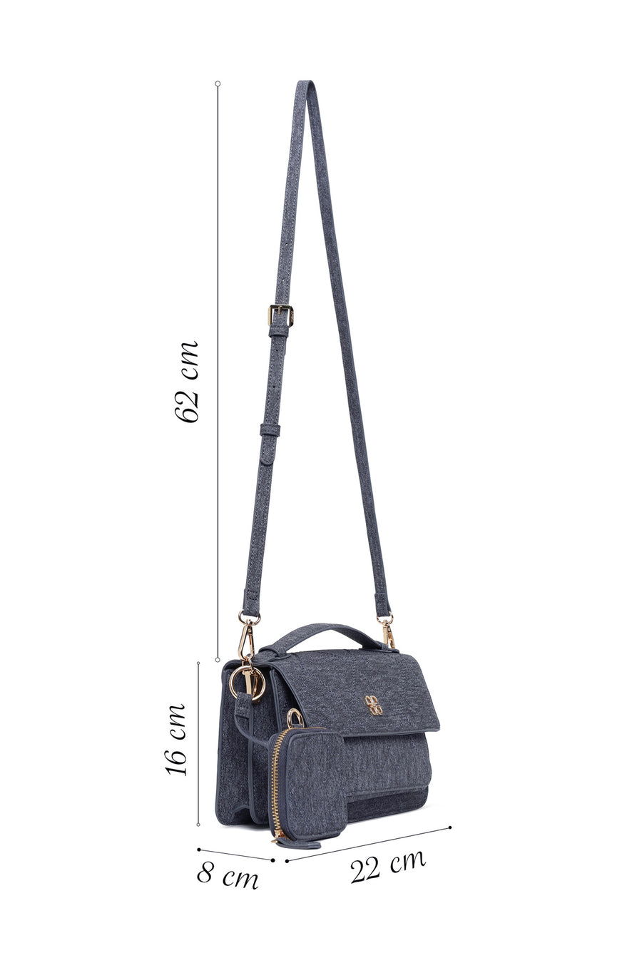 Woman Anthracite Long-Strap Fabric Crossbody Bag